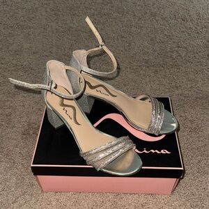 Nina Women's Silver Block Heel Sandals